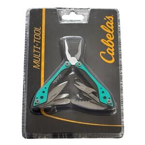 Cabela’s Muti-Tool Teal Silver Screwdrivers Scissors Bottle Opener 3” Closed